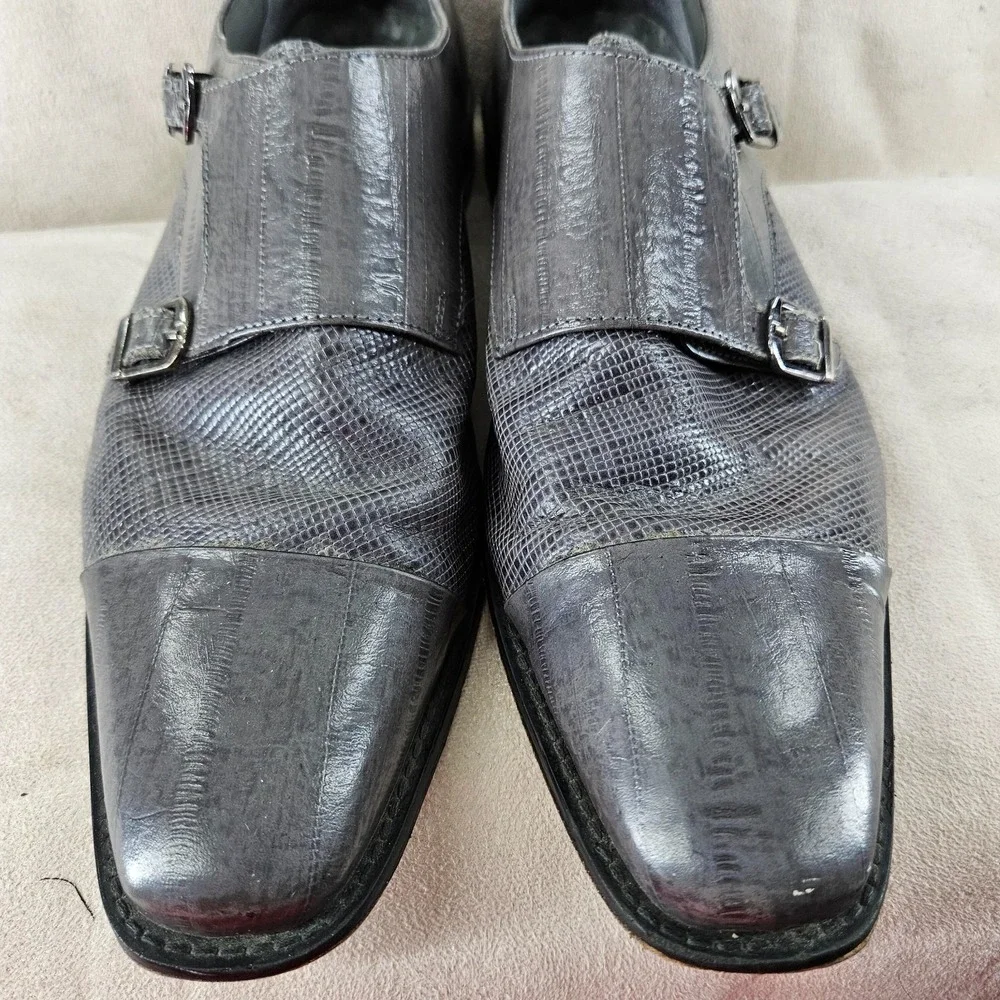 Stacy Adam Dress Shoes Mens 10.5 Gray Cow‎ Leather Double Monk Strap Cap Toe